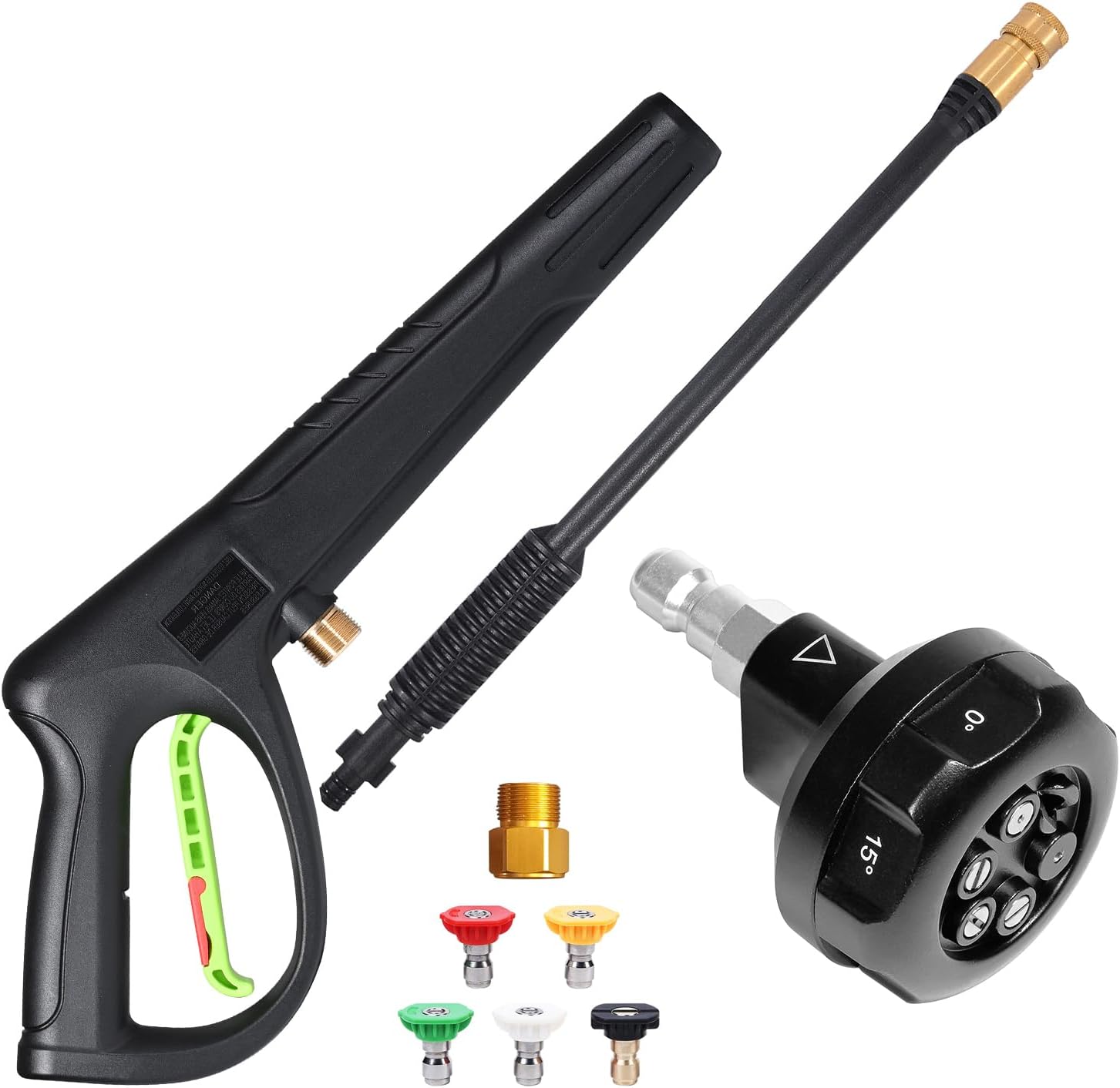 Pressure Washer Gun with Extension Wand & 5 Spray Nozzle Tips, 6 IN 1 Pressure Washer Rotating Nozzle, M22-14mm & M22-15mm Fitting Replacement for Ryobi, Karcher, Powerstroke, Greenworks