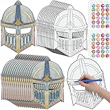 Blueweenly 24 Pack Color Your Own Knight Mask Craft Kit DIY Knight Paper Mask Party Favors Crafts for Kids and Fun Home Activities Party Dress up Theme Supplies