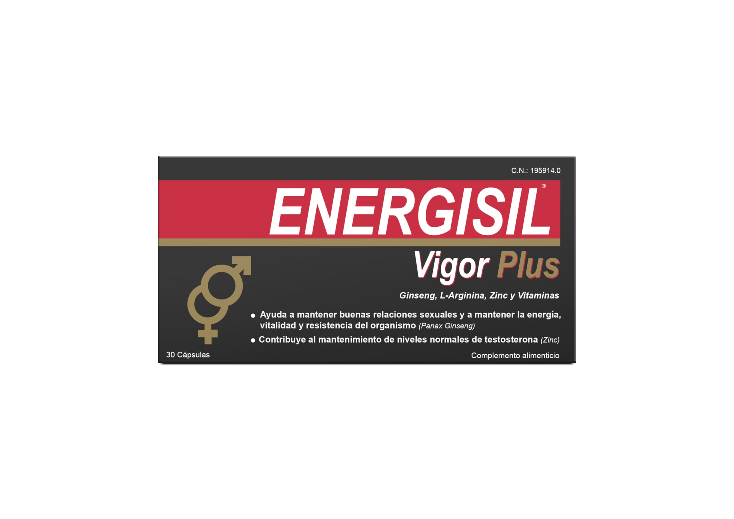 Energisil Vigor Plus 30 Cápsulas - Pack de 3 Unidades - Tratamiento para 1 Mes y Medio - con Ginseng, L-Arginina, Vitaminas y Zinc – Ayuda a Mantener la Vitalidad y al Rendimiento Sexual Masculino