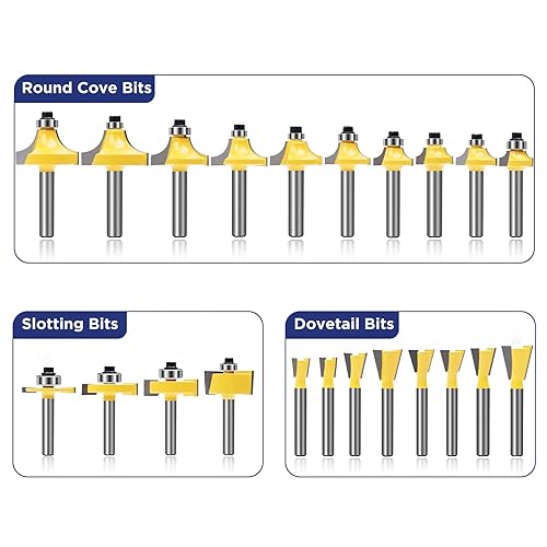 Miniatura 3 de MNA Juego de 100 brocas de enrutador, kit de brocas de enrutador experto de vástago de 14 pulgadas con estuche de almacenamiento de madera, kit de