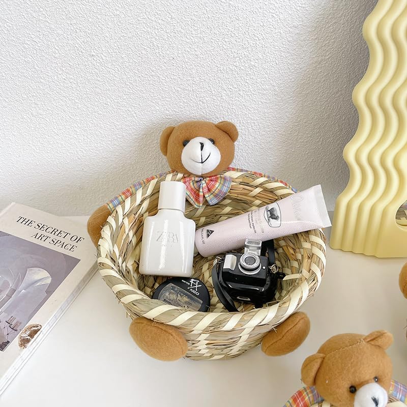 かわいいカラフルなクマの人形を収納バスケットに3セット