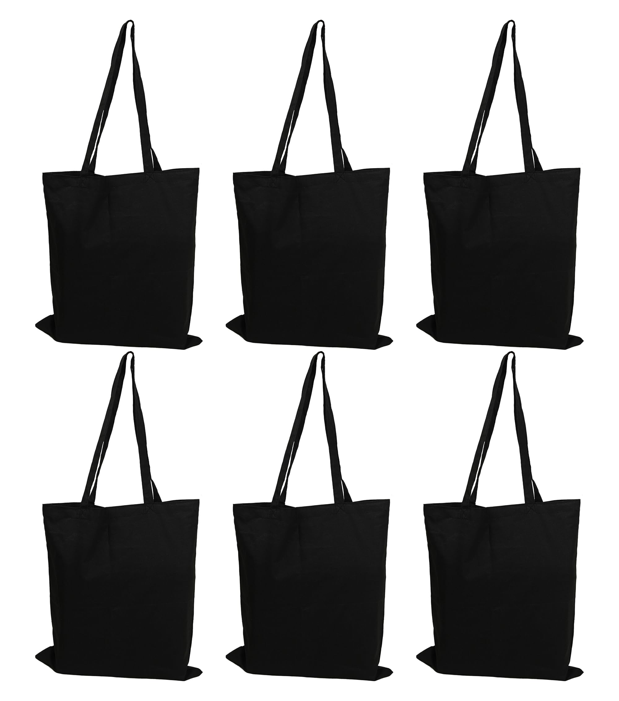 Plain Cotton Canvas Tote Bags – Pack of 6 – Reusable Designer Grocery Shopping Bags (15"x16") – Perfect for Everyday Use, Crafting, and Decorating