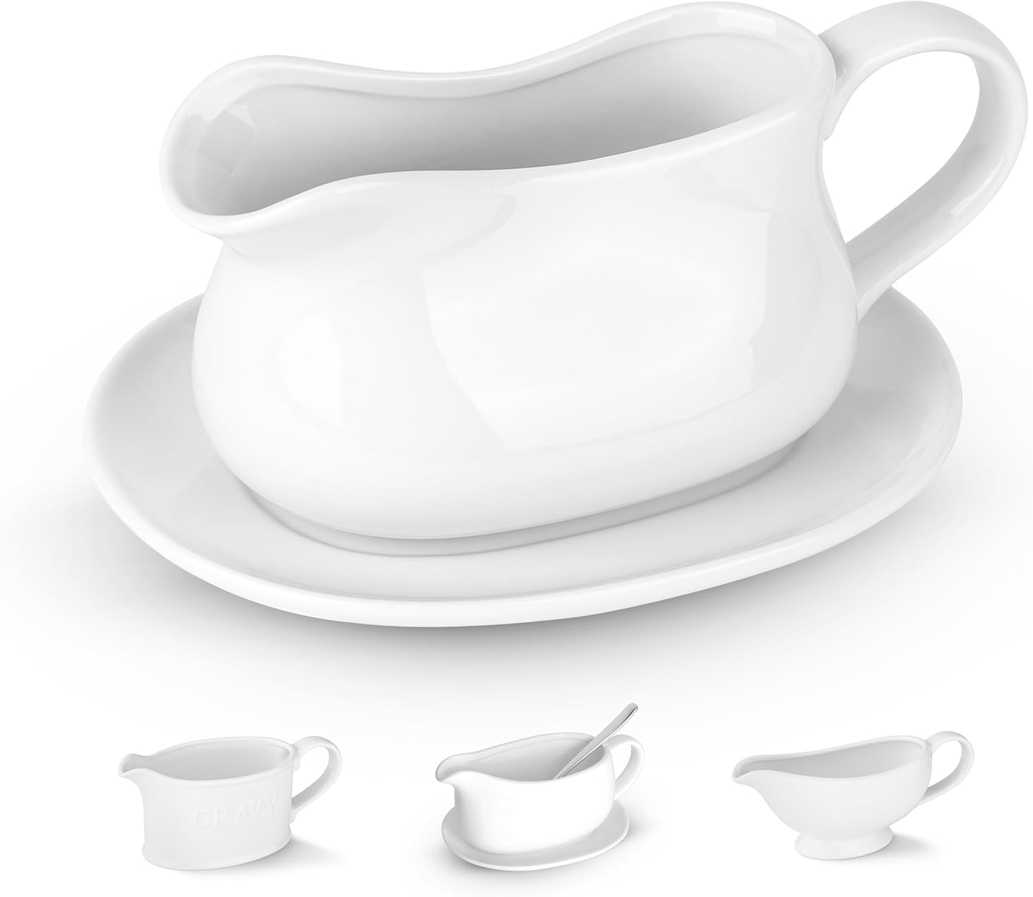 Kook Gravy Boat & Saucer, 17 oz, Ceramic Serving Dish