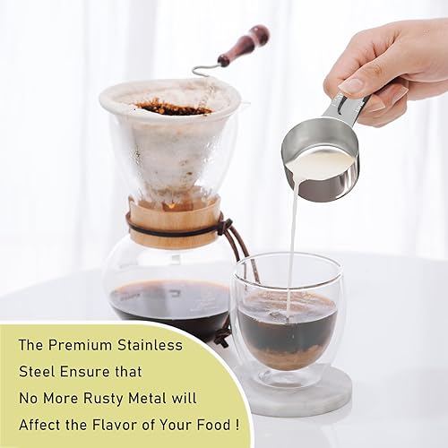 Miniatura 4 de Paquete de 2 tazas medidoras de acero inoxidable, 4.1 fl oz (120 cc  4 onzas), tazas medidoras de acero inoxidable, taza medidora de metal,