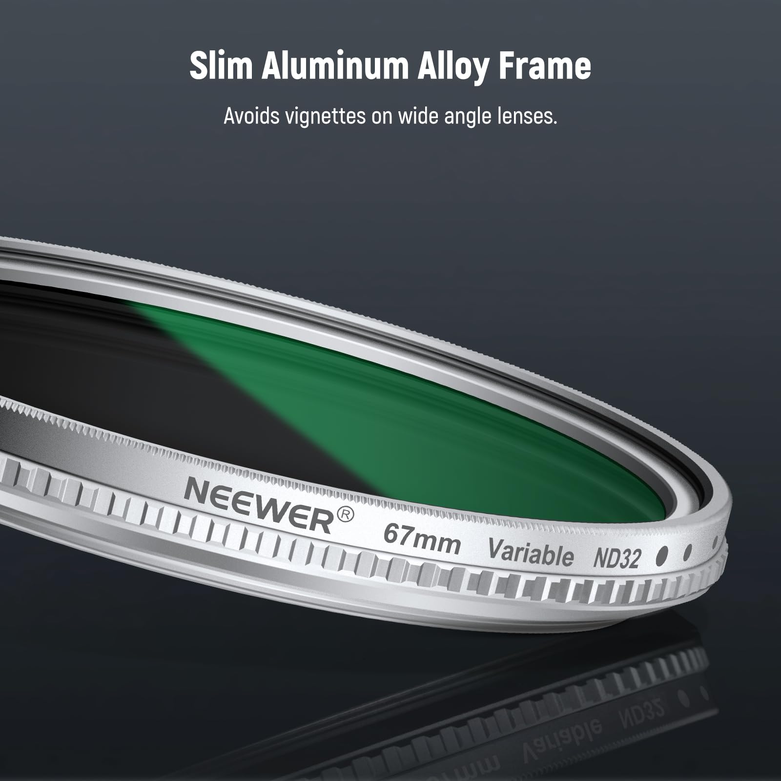 NEEWER Zmienny filtr ND 67 mm, regulowany ND2-32 (1-5 przystanków) wielowarstwowe szkło optyczne HD, srebrna smukła ramka ze stopu aluminium do obiektywu aparatu i telefonu, klips filtrujący nie jest