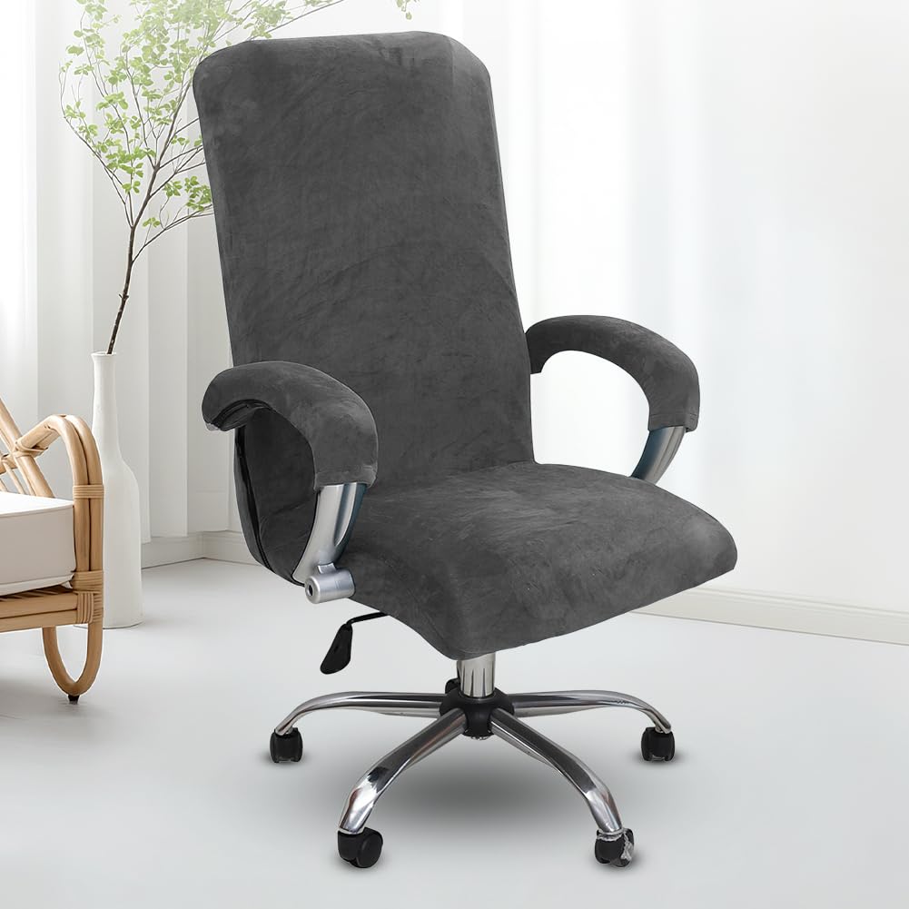 Funda de silla de oficina de terciopelo con reposabrazos, funda elástica para silla giratoria y silla gaming, funda de silla desmontable y lavable para silla de oficina, sillón, silla de
