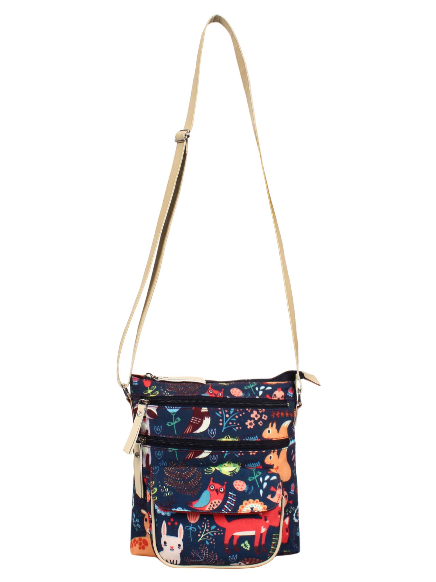 Anekaant Women's Modish Digital Printed Canvas PU Sling Bag Navy and Multi 2