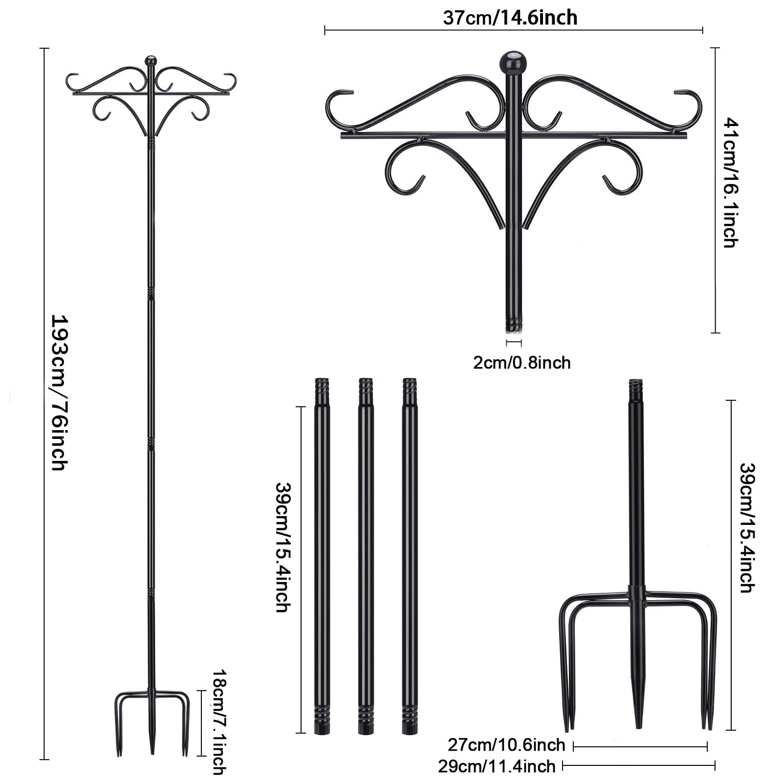 Supporto per mangiatoia per uccelli, 193 cm, regolabile con doppio gancio da pastore, 193,4 cm, mascella per uccelli selvatici, stazione di alimentazione autonoma per giardino