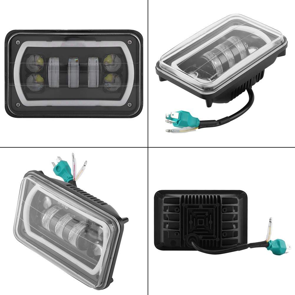 Tbest Faro anteriore sostituzione per camion, Camion 4 pollici x 6 pollici Faro anteriore a LED Luce quadrata a fascio alto/basso Halo bianco sostituzione per 1979 2003