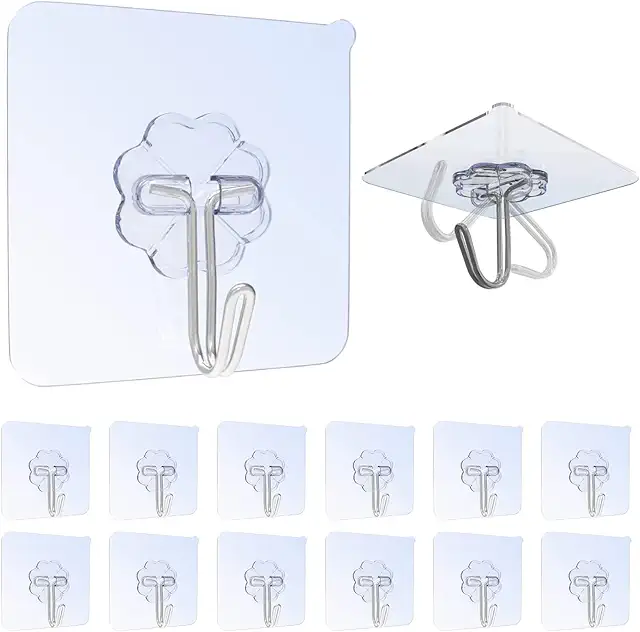 Karrong Self-Adhesive Hooks Pack of 12, Max 8kg - No Drilling Needed