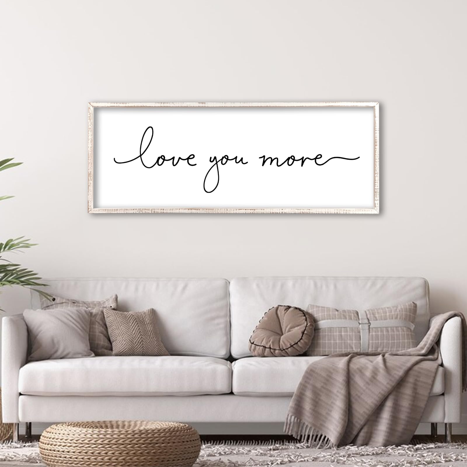 Targa decorativa da parete con scritta "Love You More", 101,2 x 38,1 cm, per camera da letto principale o camera degli ospiti, sopra il letto, per la casa, con cornice in legno, stile rustico, grande,