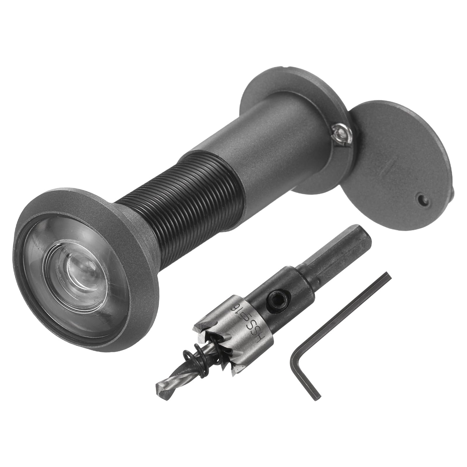 sourcing map Door Peephole, Door Viewer Peephole with 16mm/0.63'' Drill Bit Kit Fit 1-2/5'' to 2-2/5'' Front Door 200 Degree Wide Angle Peepholes Reverse Privacy Covers, Gray