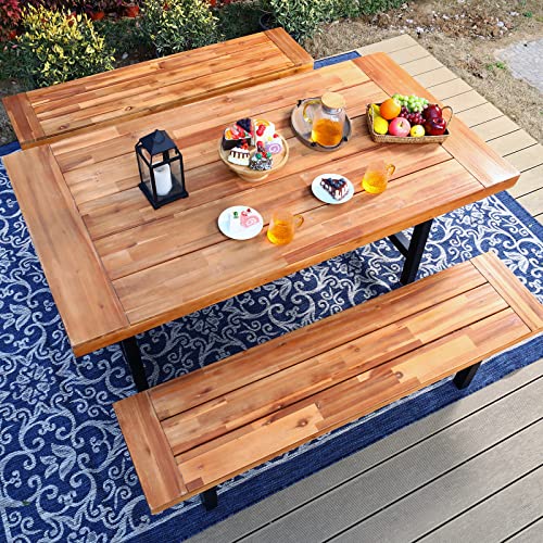 Sophia & William Acacia Wood Bench 1 Pack, Outdoor Oil Fininshed Backless Slim Wooden Bench For Patio Porch Yard Garden Yard Lawn, Teak Color #TOP6