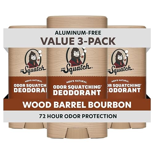 Dr. Squatch Desodorante Natural para Hombres Paquete de 3 Wood Barrel Bourbon  Desodorante Eliminador de Olores para Hombres Sin Aluminio (2.65 oz,