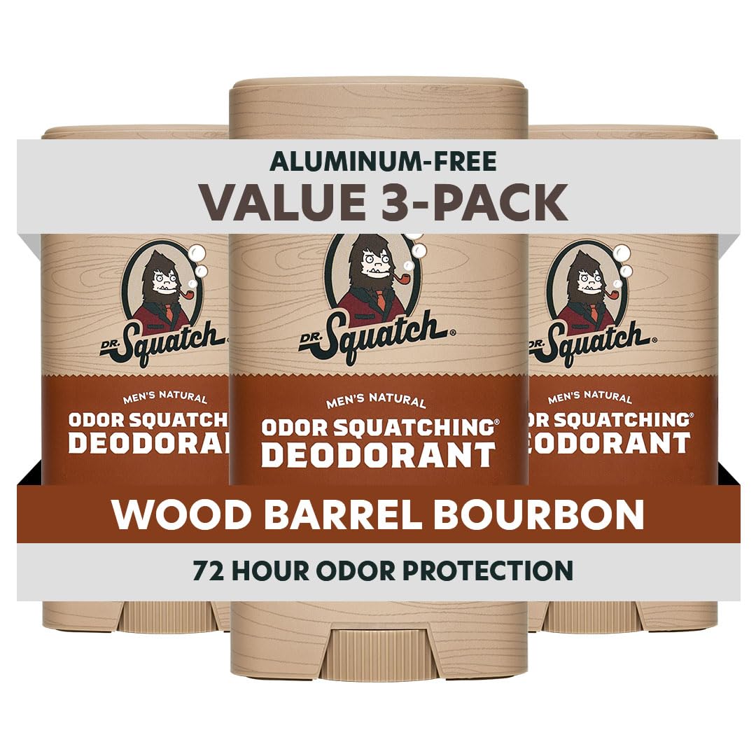 Natural Deodorant for Men 3 Pack Wood Barrel Bourbon – Odor-Squatching Men's Deodorant Aluminum Free (2.65 oz, 3 Pack)