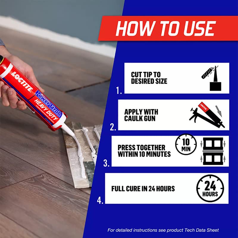 Image of Loctite Power Grab Express Heavy Duty Construction Adhesive, 9 fl oz Cartridge - Versatile Constuction Glue for Wood, Wall, Tile, Foam Board & More (Pack of 12)