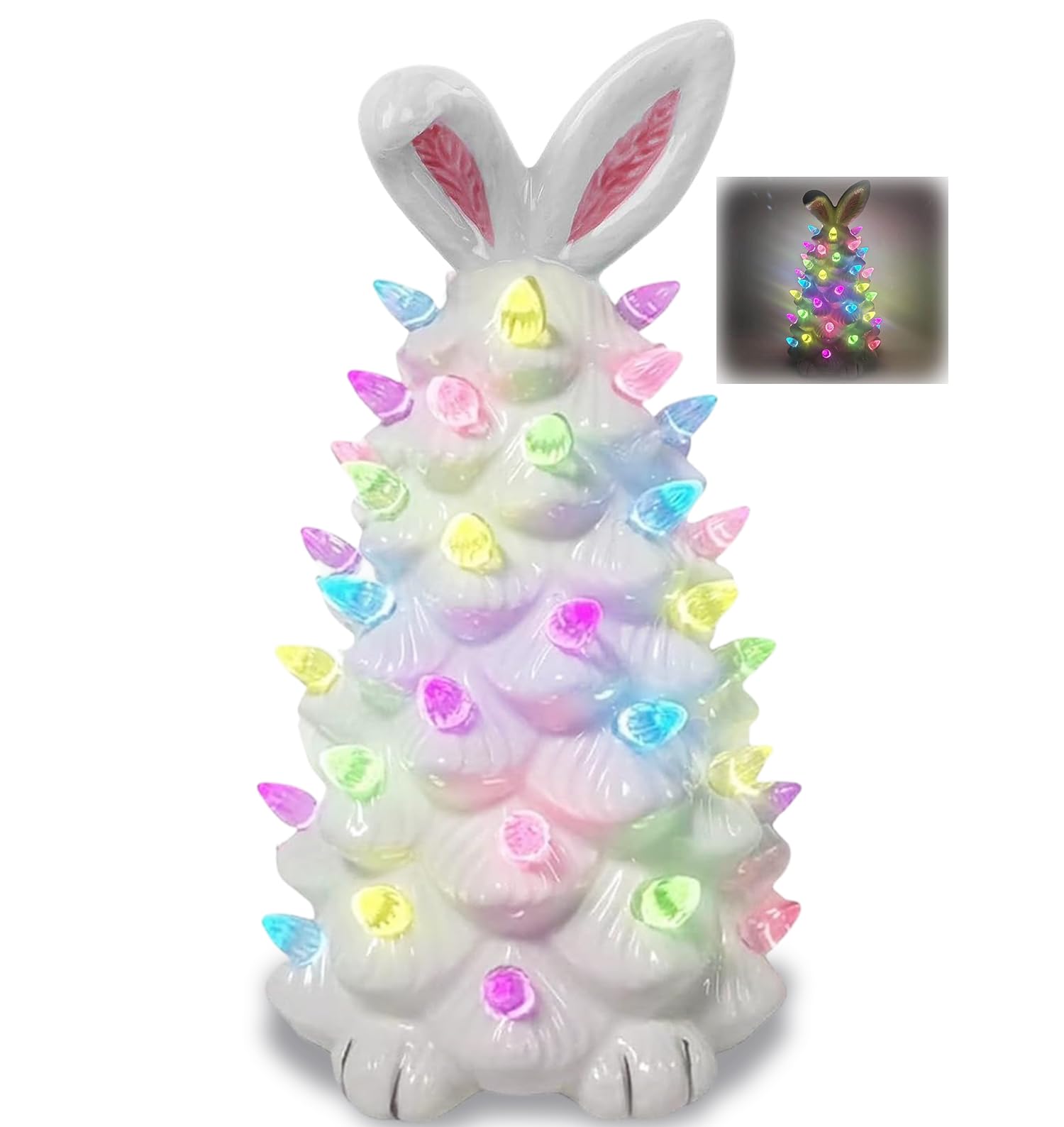 Lapin de Pâques en céramique lumineux 25cm pour décoration de table