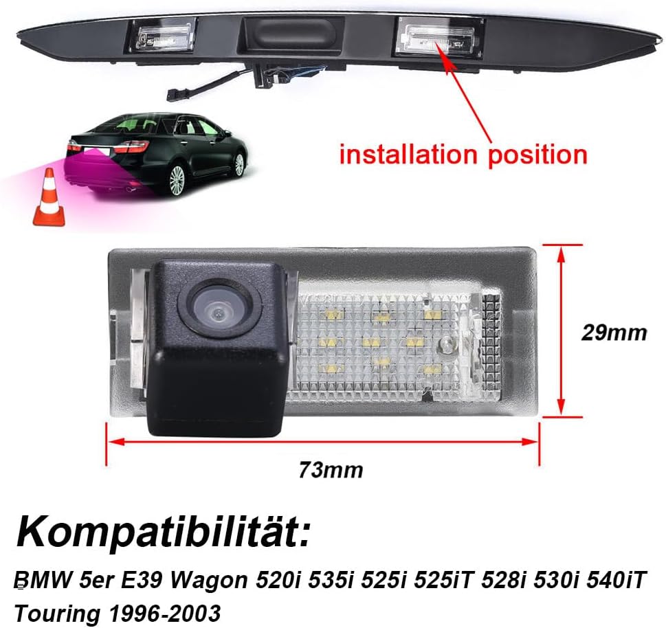 HD Waterproof car Rear View Back up Vehicle Camera Parking Reverse for BMW 5er E39 525i 525iT 528i 530i 540iT Wagon 520i 535i OEM：51137051529 Night Vision Waterproof