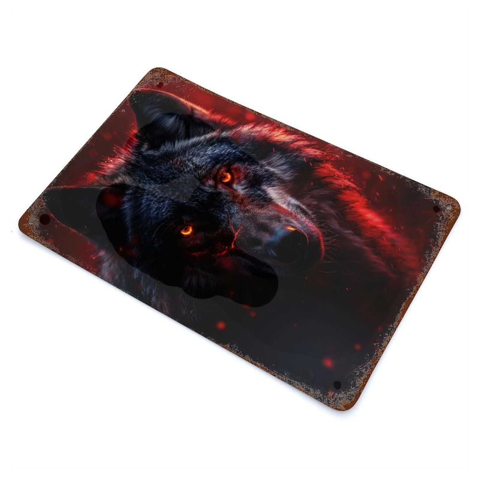Inferno Eyes of The Wolf Vintage Metal Tin Sign 11.8"x7.9", Farmhouse Wall Decor for Living Room, Hallway And Home Decor