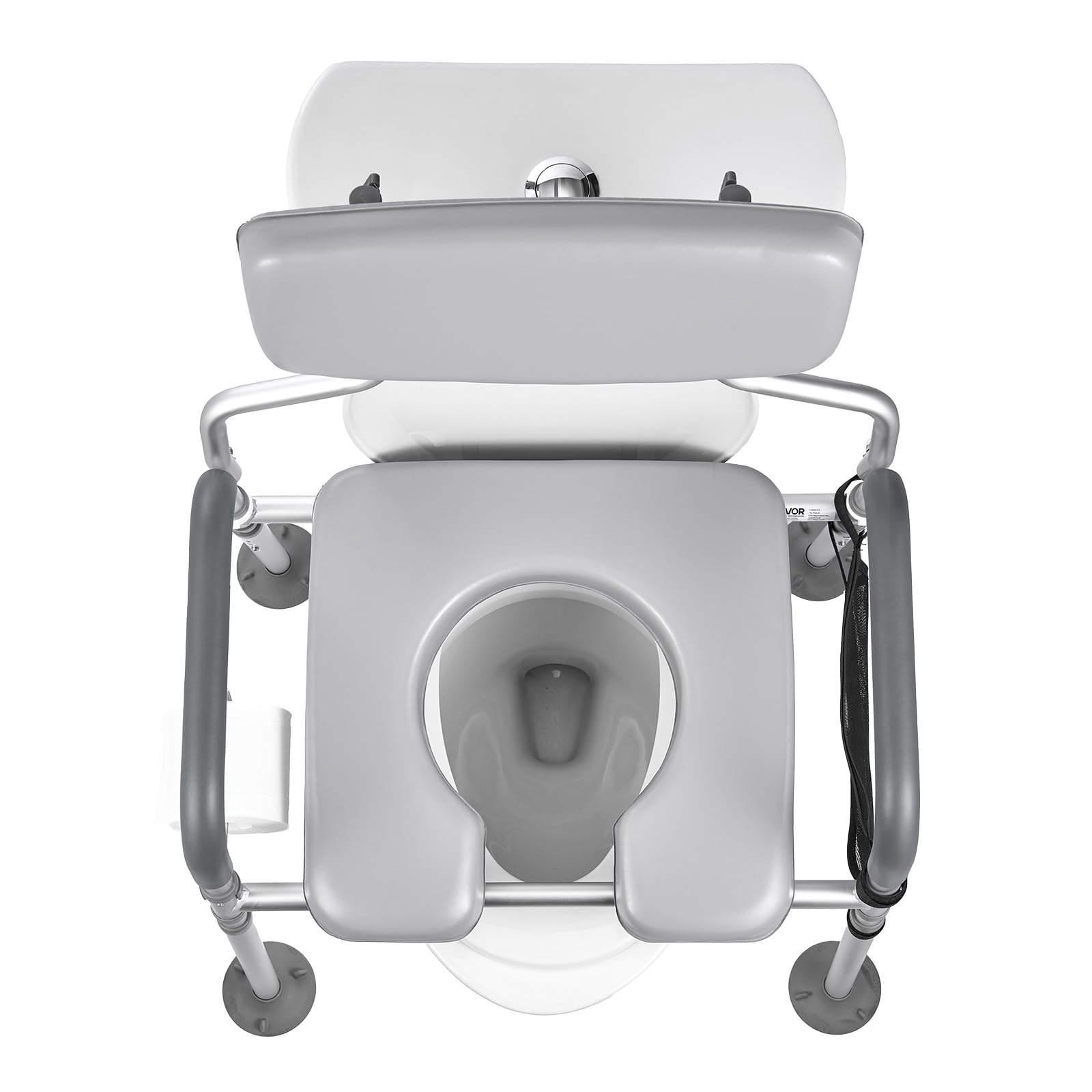 VEVOR Sedia Comoda da Comodino, Capacità 227 kg, WC Sedile Rialzato con Seduta e Schienale Imbottiti, Secchio Rimovibile 5 L, Sedia da Vasino Regolabile in Altezza Larghezza per Anziani
