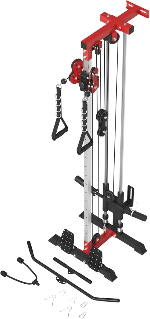 ER KANG Wall Mount Cable Station, Cable Crossover Machine with 18 Positions Dual Pulley System for Home Gym Fitness Equipment