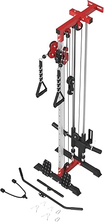 ER KANG Wall Mount Cable Station, Cable Crossover Machine with 18 Positions Dual Pulley System for Home Gym Fitness Equipment