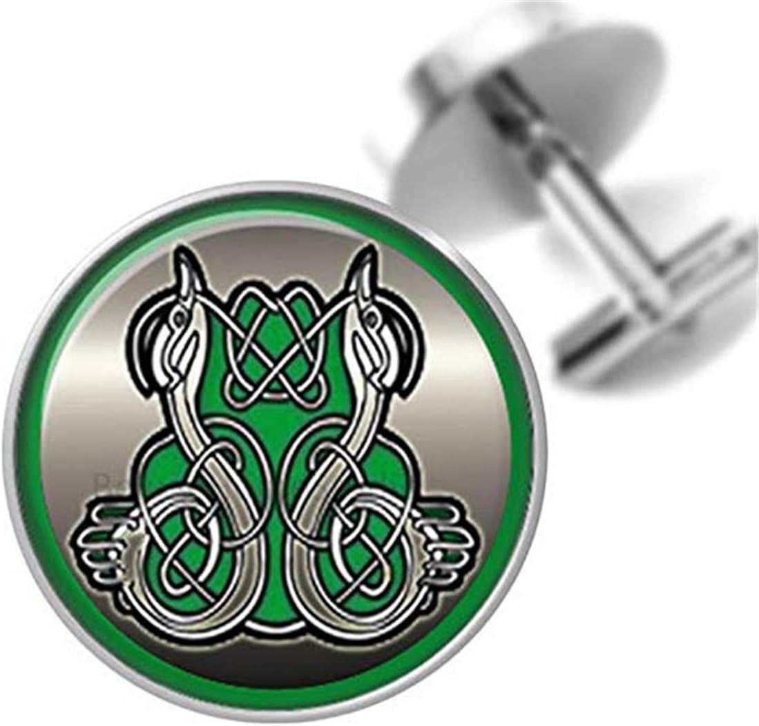 Death Devil Handmade Cuff Links，Cufflinks Celtic Knot Design in Green and Silver Handmade Cuff Links，Gift of Love