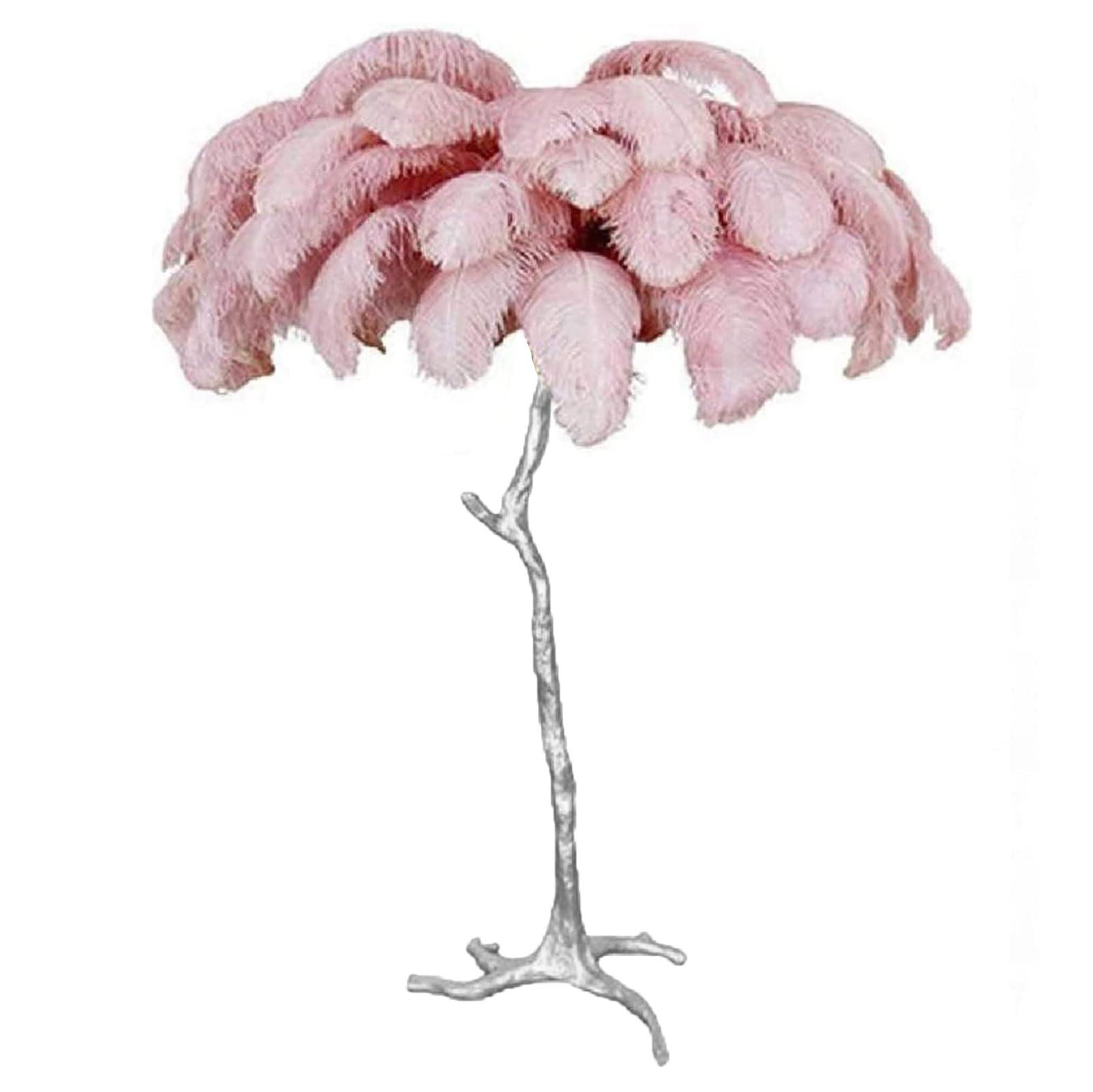 Natural Ostrich Feather Floor Lamp Silver Resin Light Body Standing Light 3 Colors Dimmable Romantic Girl Bedroom Lamp Feather Lamps with Foot Switch, E14 LED Bulb — image 1