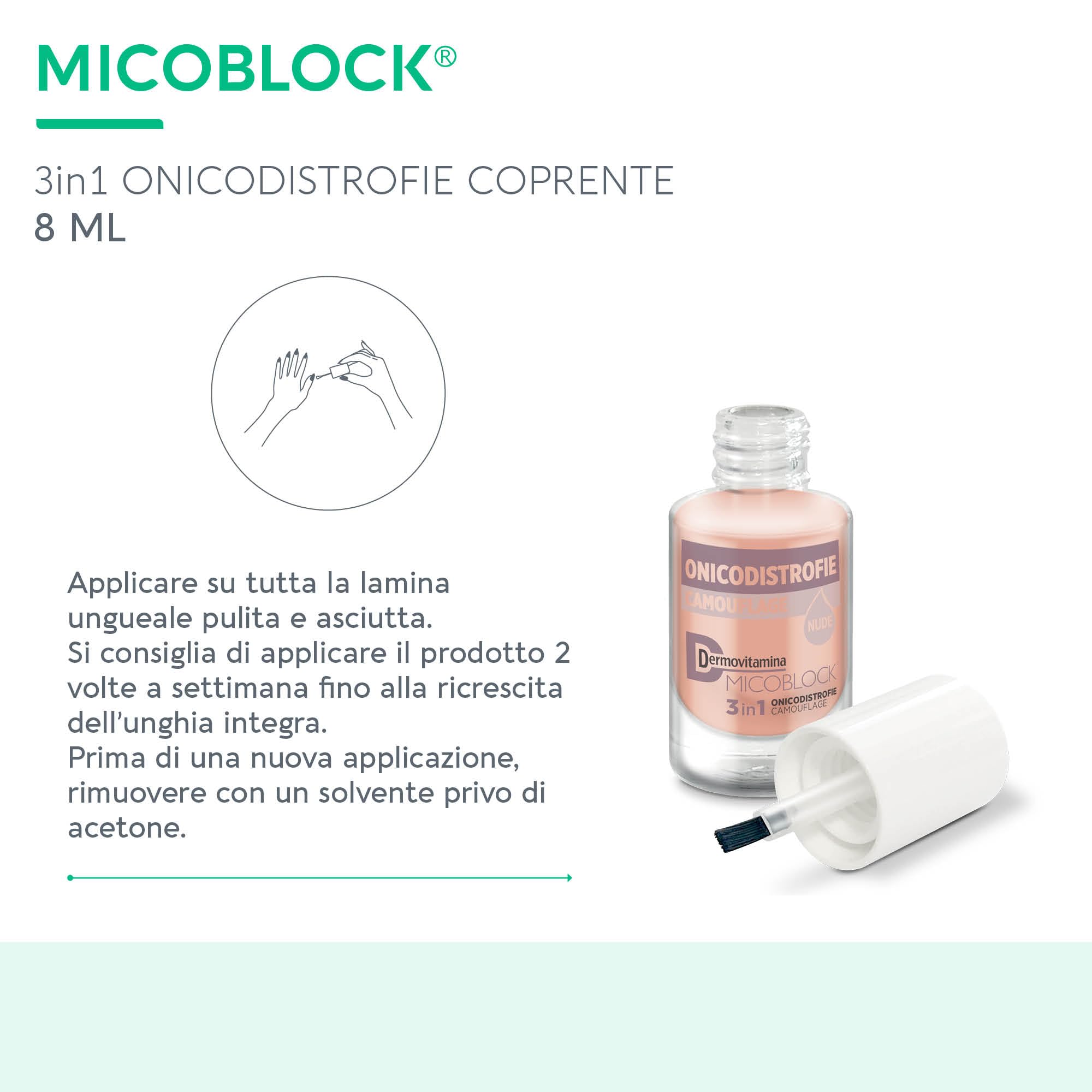 Dermovitamina Micoblock 3in1 Onicodistrofie Coprente - Smalto Curativo per Unghie Danneggiate - Rinforzante Unghie - Ristruttura e Uniforma - Effetto Naturale Nude - 8 ml