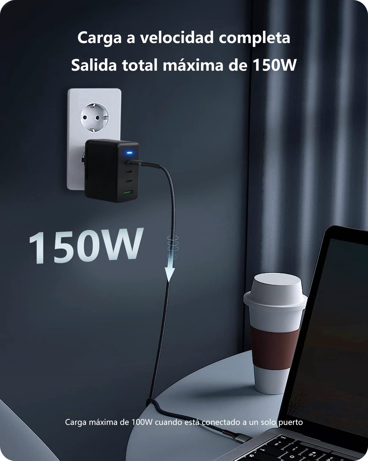 Cargador USB C 150W, Carga Rápida PD+QC Pared, Adaptador Móvil