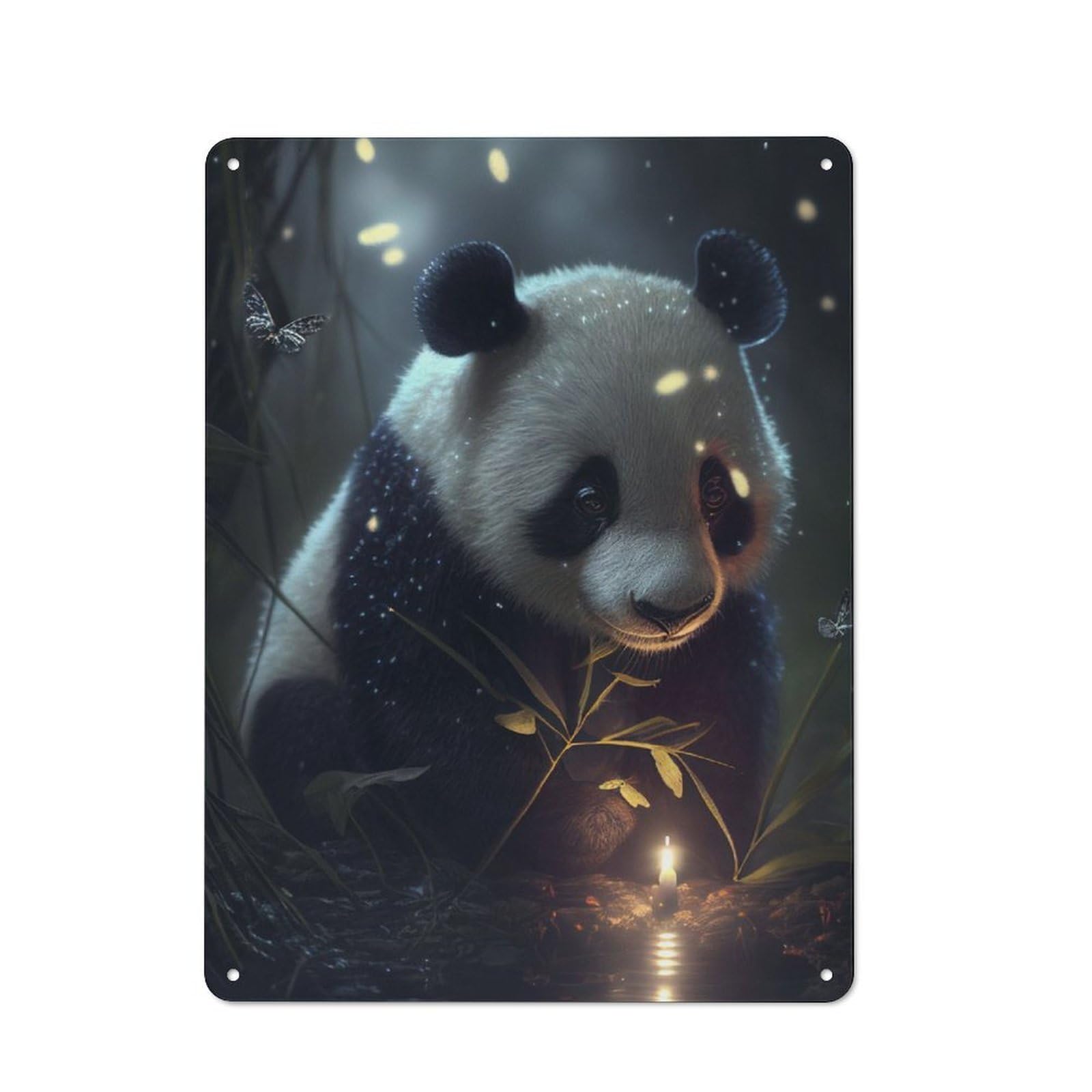 Junmoney Panda Fireflies Animal Rustic Tin Wall Plaque 40X30cm For Studio Or Craft Room, For Garage, Workshop And Man Cave Decoration