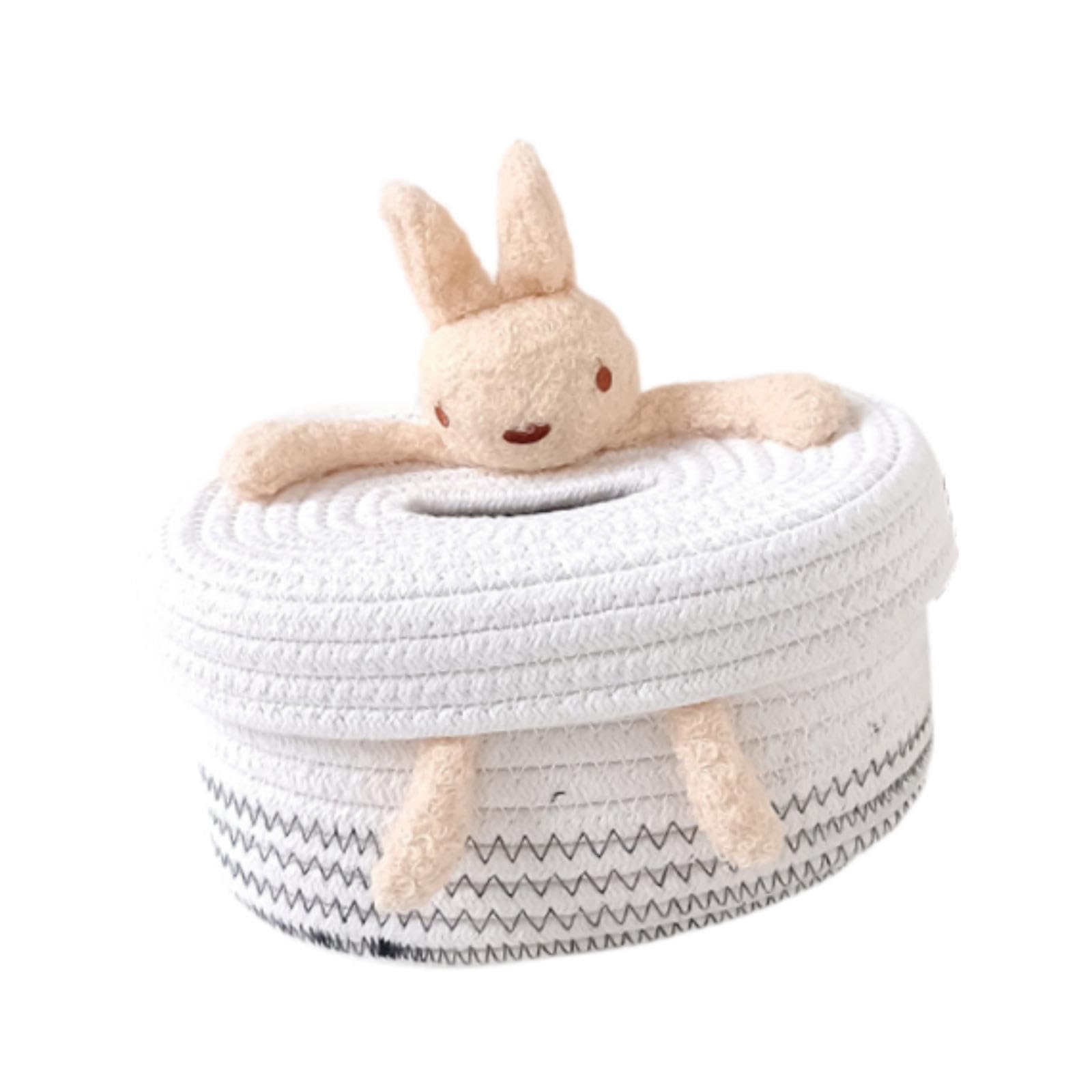 Cotton Rope Facial Tissues Box Cover Decorative for Coffee Table 8.2x6x4inch Rabbit Black Line-image-1