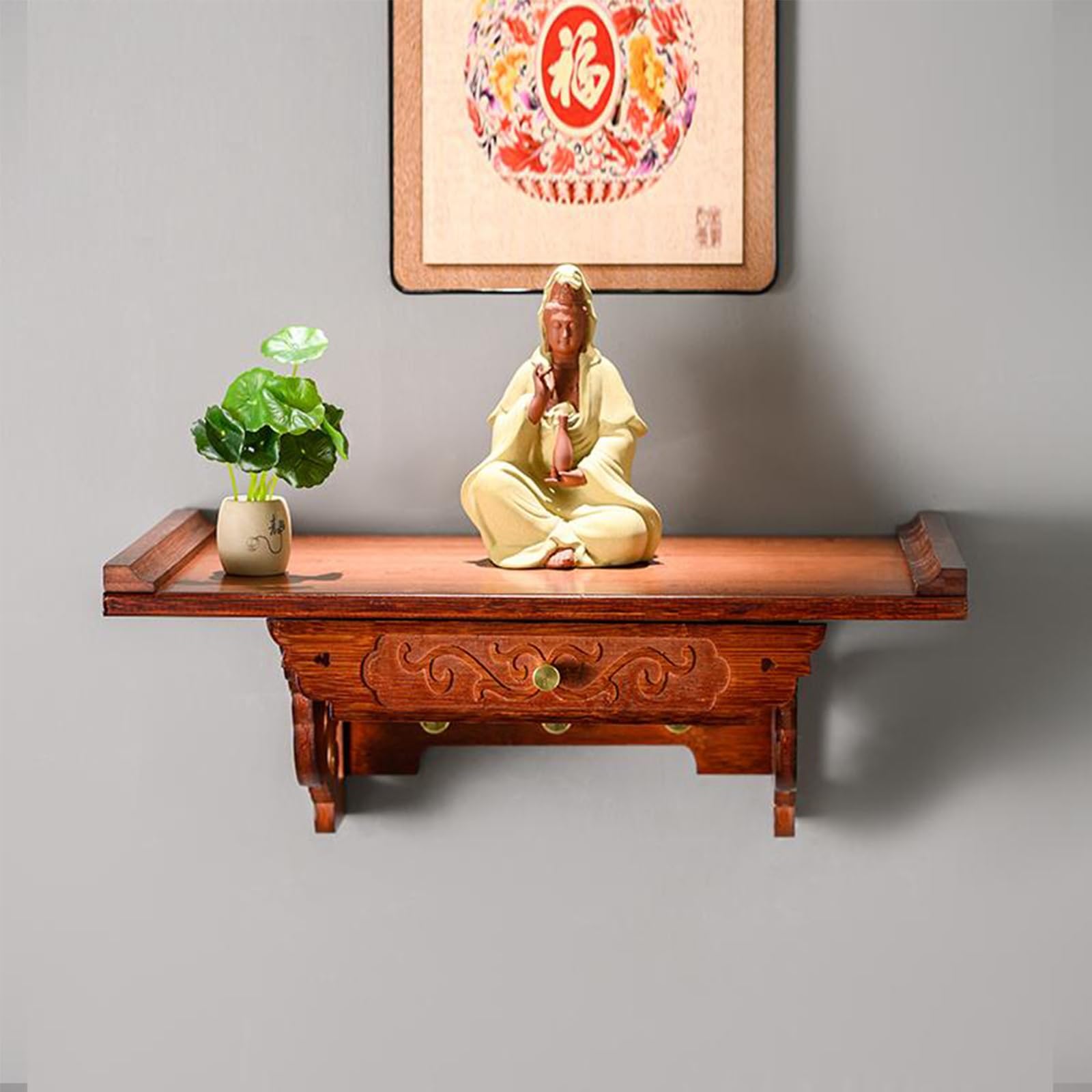 Support d'autel mural compact avec étagère coulissante pour espace zen