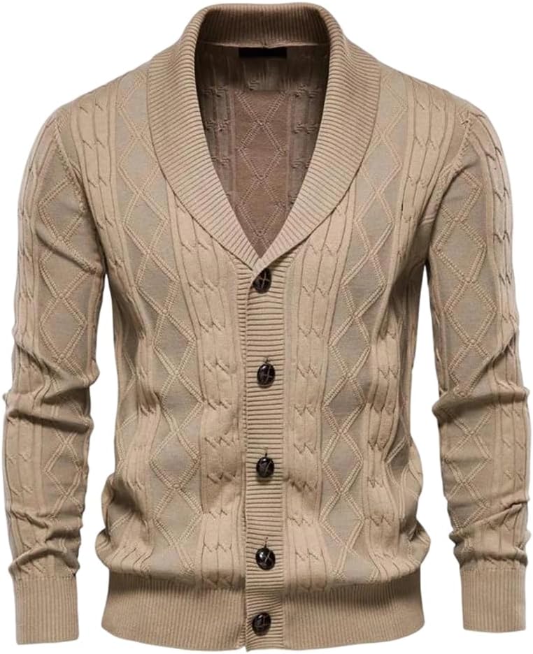 Men Business Argyle Cardigan Casual Single Breasted Solid Cardigans Winter Sweater Man
