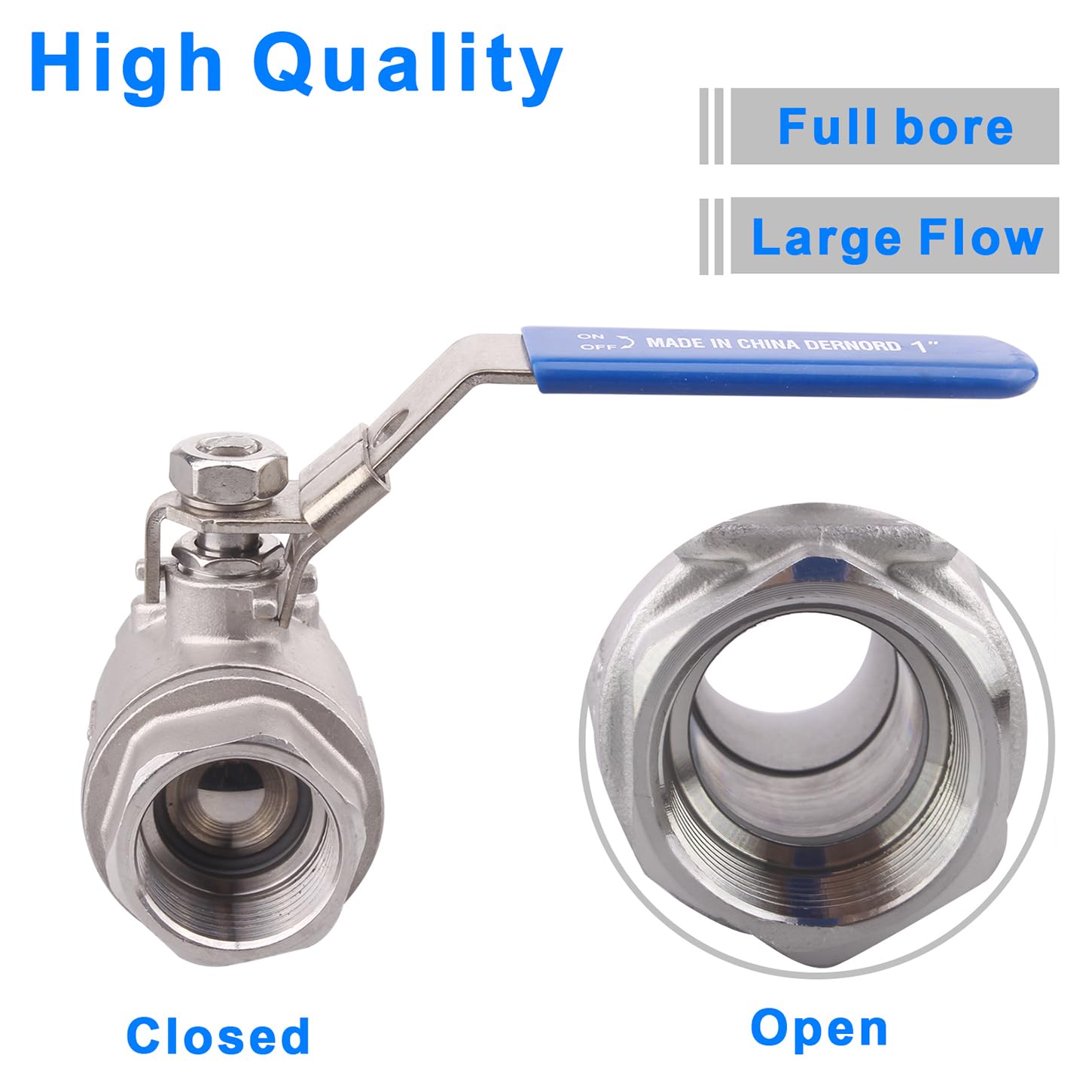 DERNORD Paquete de 2 válvulas de bola de acero inoxidable 304, puerto completo de 2 piezas resistentes para WOG con dispositivo de bloqueo (1 pulgada NPT)