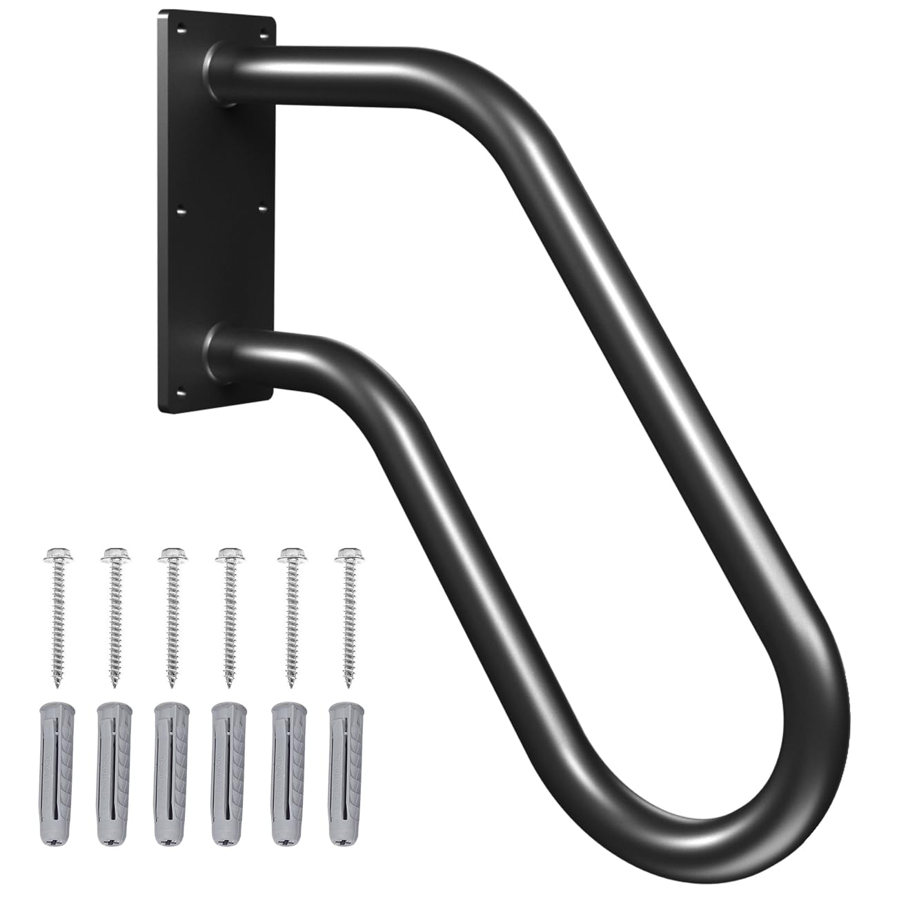 Photo 1 of Handrails Wall Mount Stair Safety Handle Non-Slip Step Metal U-Shape Grab Yard Mounted Garage Porch Garden Hand Railings Powder Coated Heavy Duty Indoor or Outdoor Safe Bars Black for 1 to 3 Steps
