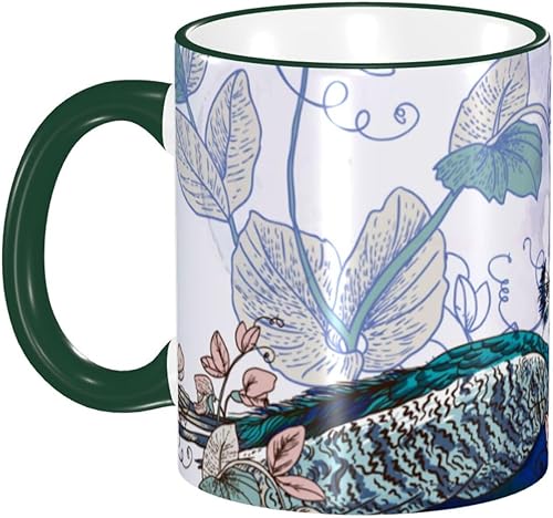 Vintage Peacock And Floral Coffee Mug Coffee Cups Ceramic with Handle,Tea Cups Mug tazas para cafe Drinking Cups Gifts for Women Men,Unique Coffee