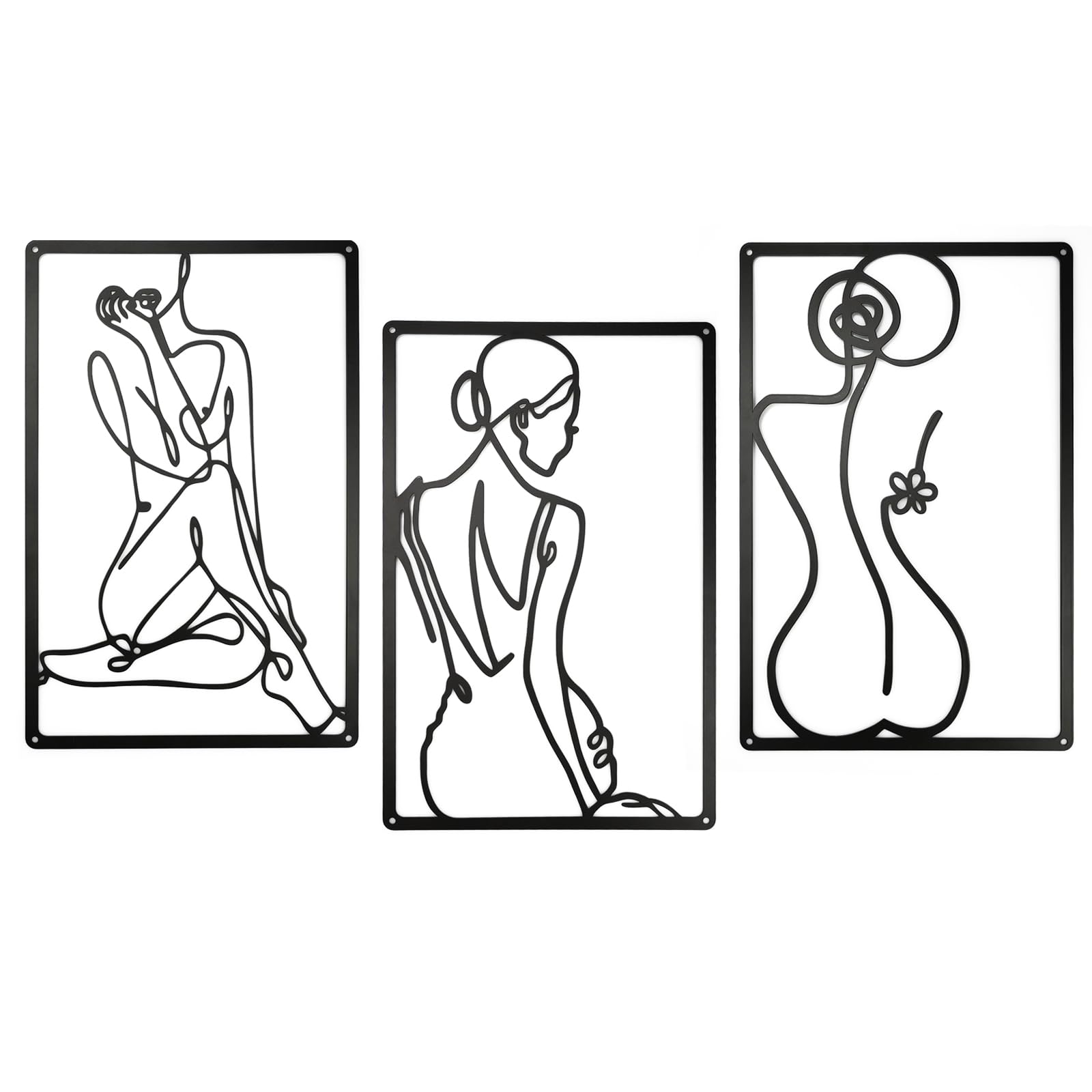 Honatrv 3 Piezas Cuadros de Metal de 33 X 22 cm, Decoración de Pared de Metal Negro, Decoración Abstracta Moderna de Sala Estar, Dormitorio, Pasillo