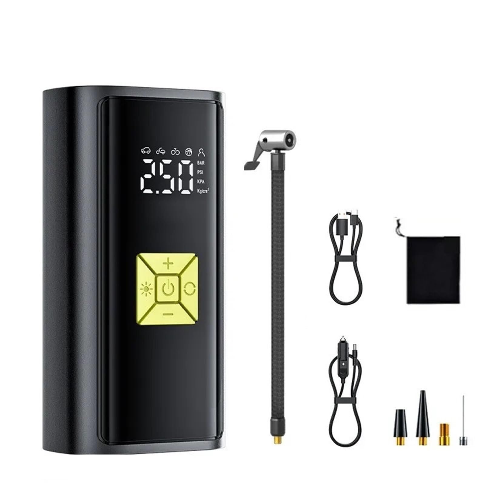 Przenośne kompresory powietrza Przenośna bezprzewodowa pompka samochodowa elektryczna wysokociśnieniowa pompka do opon samochodowych Inflator do opon samochodowych(Yellow dc12v type-c)