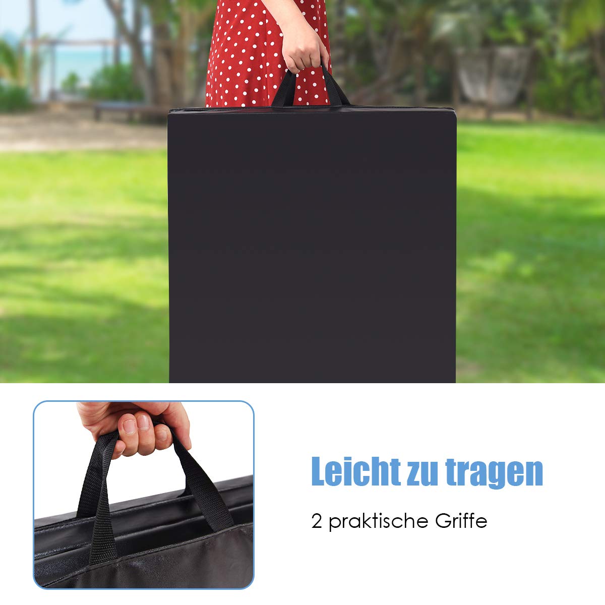 GOPLUS Esterilla de yoga antideslizante de 180 x 60 x 5 cm, con cierres de velcro y asas, plegable, de piel sintética, para entrenar gimnasia y yoga, color negro