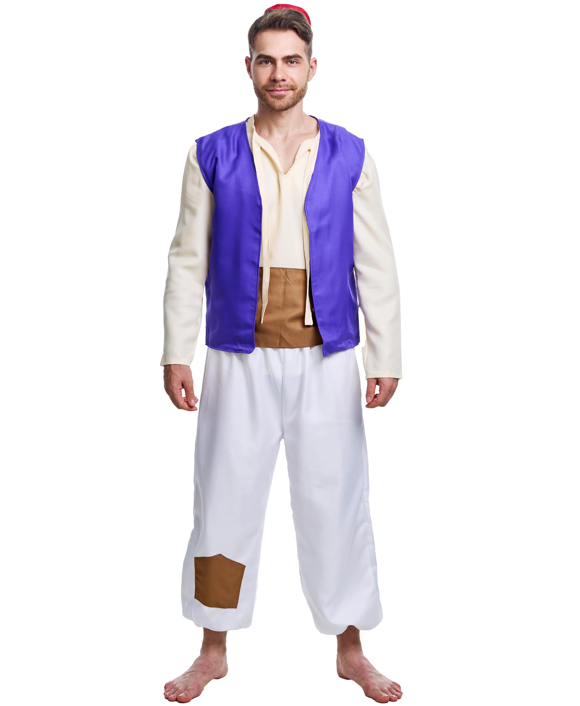 MeistuikMen's Arab Prince Costume Waistcoat Tunic Pants Sash Hat Adult Halloween Cosplay Fancy Dress Clothes Full Set