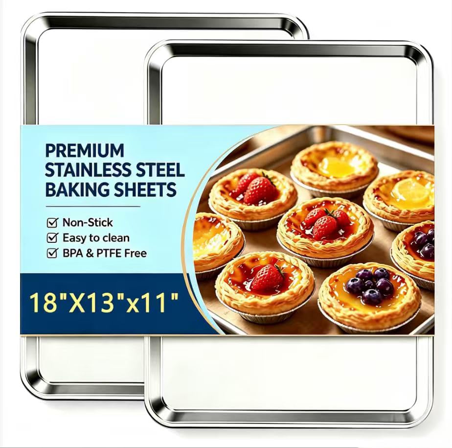 Fondpen Baking Sheet Set of 2, Stainless Steel Cookie Sheets, 18 x 13 Inch