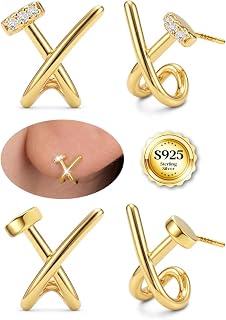 2 Pairs S925 Sterling Silver Post X-Shaped Stud Earrings for Women Trendy