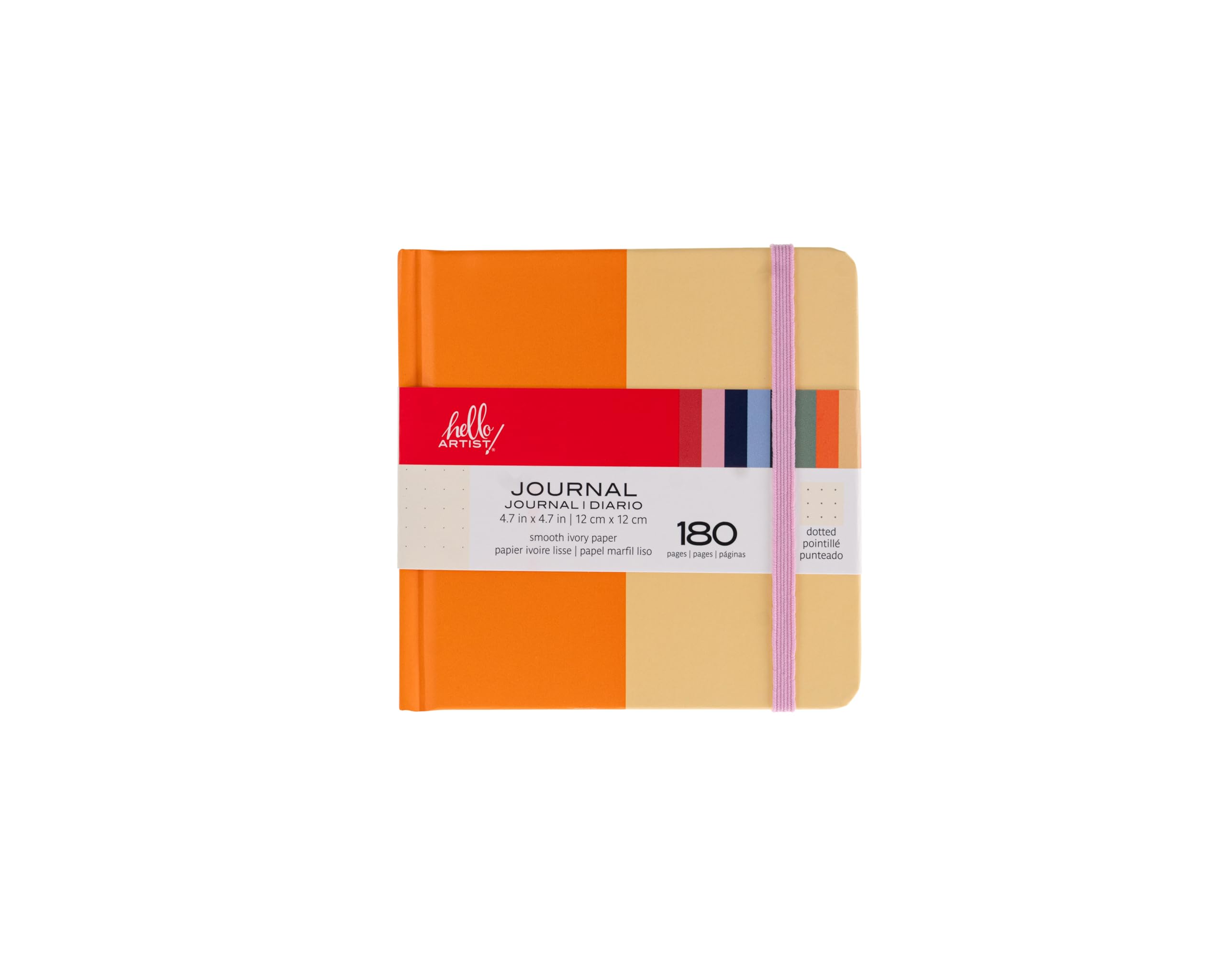 Hello, Artist! Journal, Square, 4.7" x 4.7", Orange/Yellow, Dotted Paper, 180 Pages, Suitable for Any Dry Media, For Writing, Travel, Business, Work, School