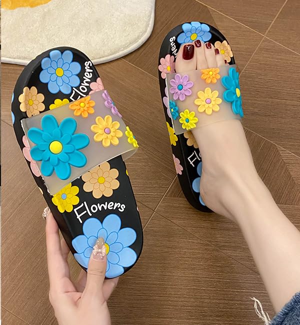 Women's Flower Sandals Y2K Aesthetic Kawaii Cute Slip on Flat Summer Beach Sandals Comfort Walking Shoes Shower Slippers2