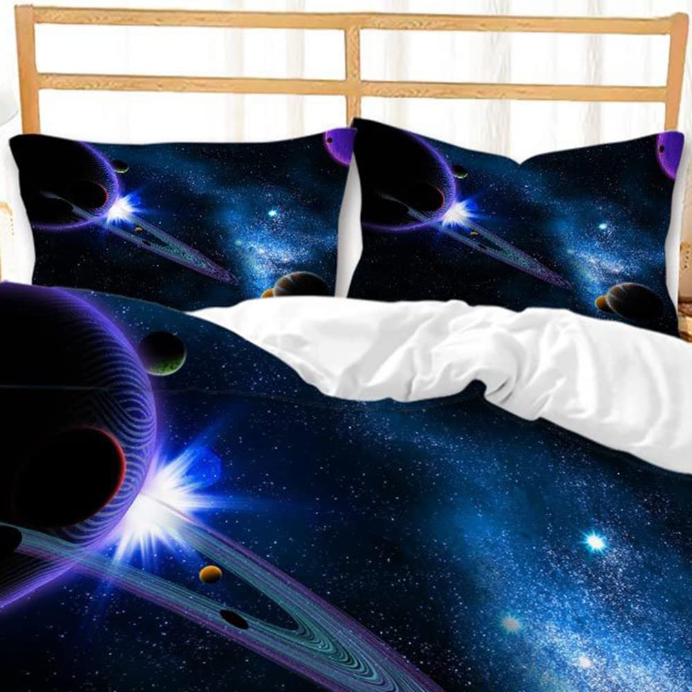Ropa de cama infantil Galaxia de 135 x 200 cm, 3D planetas, ropa de cama para niños y niñas, estrellas universo, juego de funda nórdica suave y cómoda, con cremallera y funda de almohada