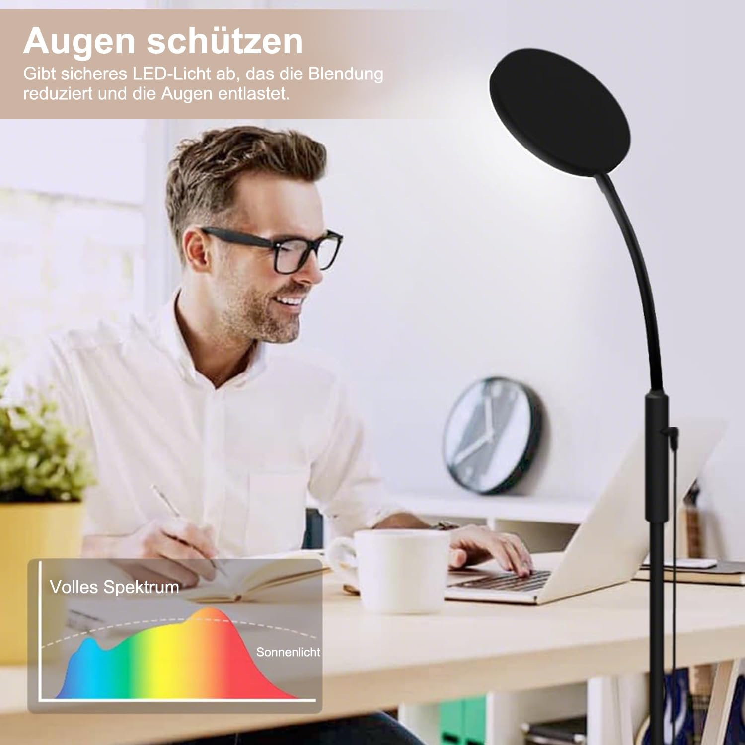 LED Stehlampe Dimmbar mit Fernbedienung, 20000 Lux Tageslichtlampe gegen Winterblues, 1700K-6000K Leselampe mit Timer & Flexibler Schwanenhals, 165cm Stehleuchte für Wohnzimmer, Schlafzimmer & Büro