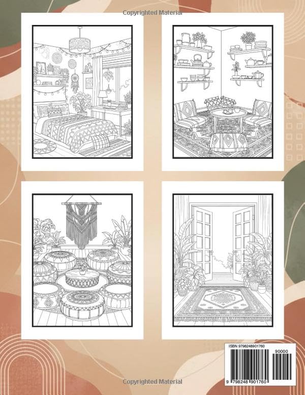 Modern Boho Home Coloring Book: Relaxing Interior Design Coloring Book for Adults and Teens Featuring Stylish Bohemian Rooms, Cozy Spaces, and Creative Home Decor image 3