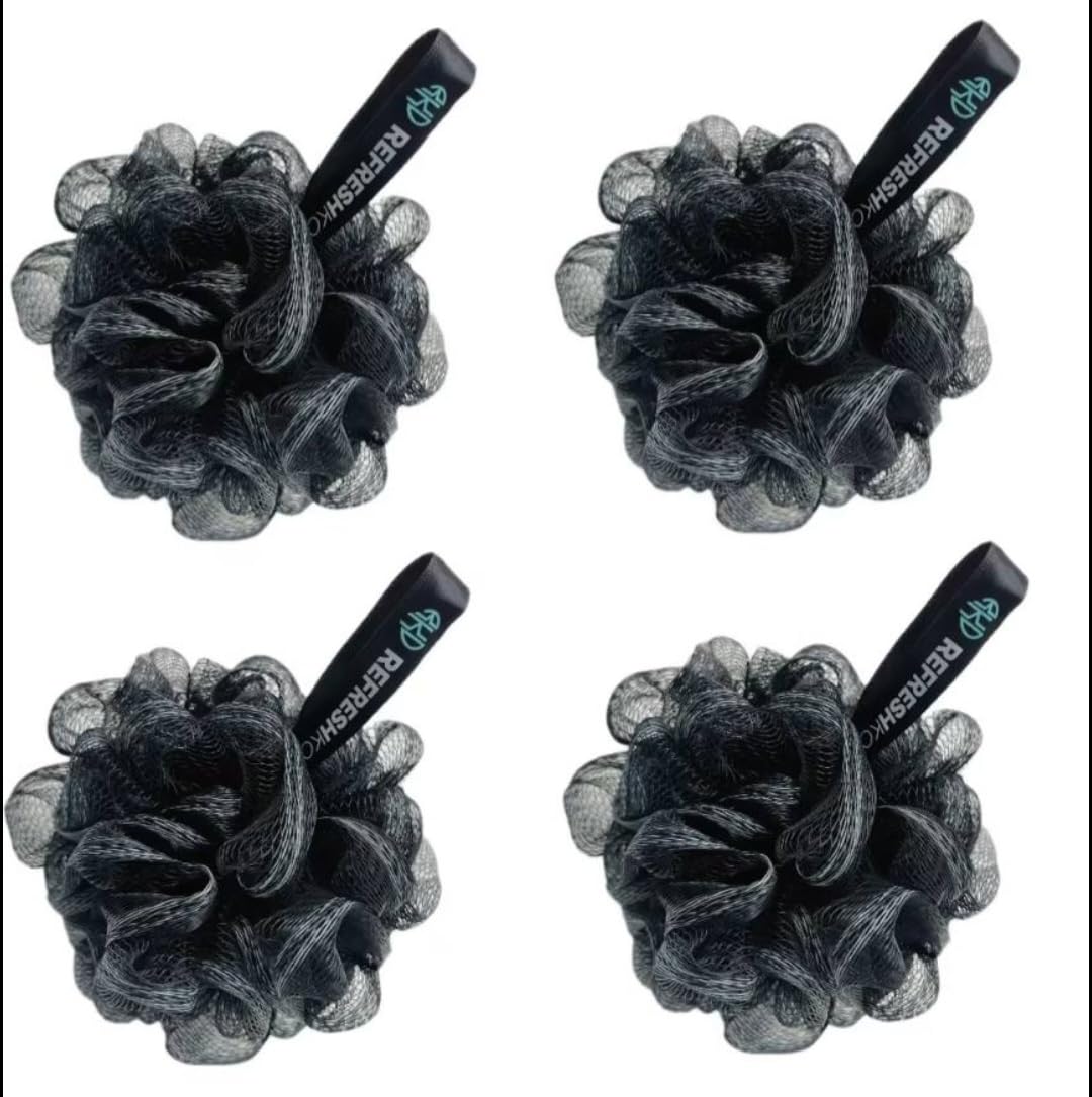 Loofah Bath Puff, Black 4 * 55g Shower Puff