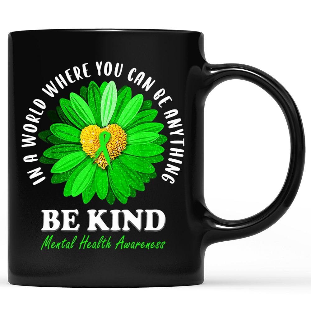 Dillo Be Kind Green Ribbon Sunflower Mental Health Awareness 92q226 11 Ounces Funny Coffee Black Mug87133